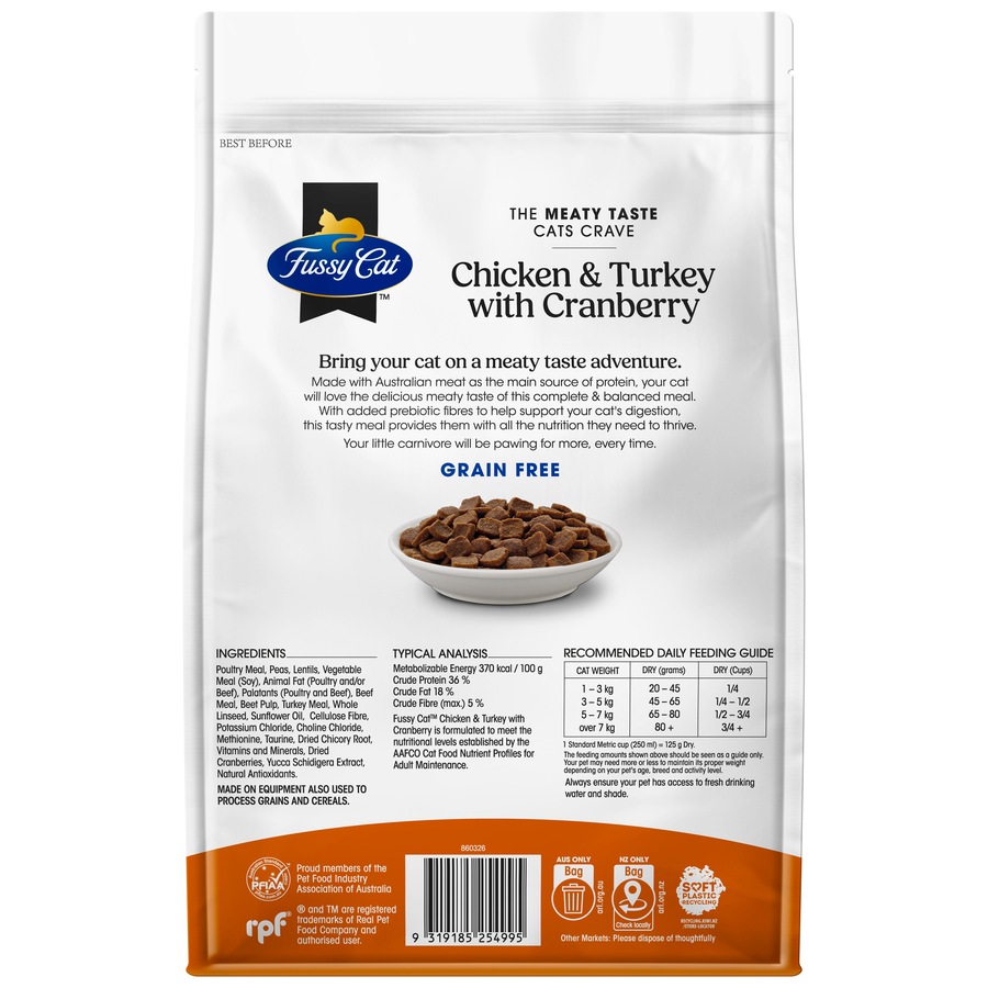 Fussy Cat Grain Free Adult Dry Cat Food Chicken & Turkey with Cranberry 2.5kg