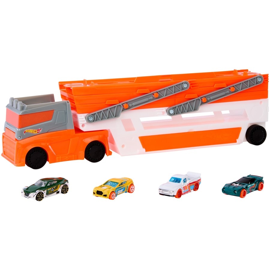 Hot Wheels Mega Hauler and 4 Cars Set
