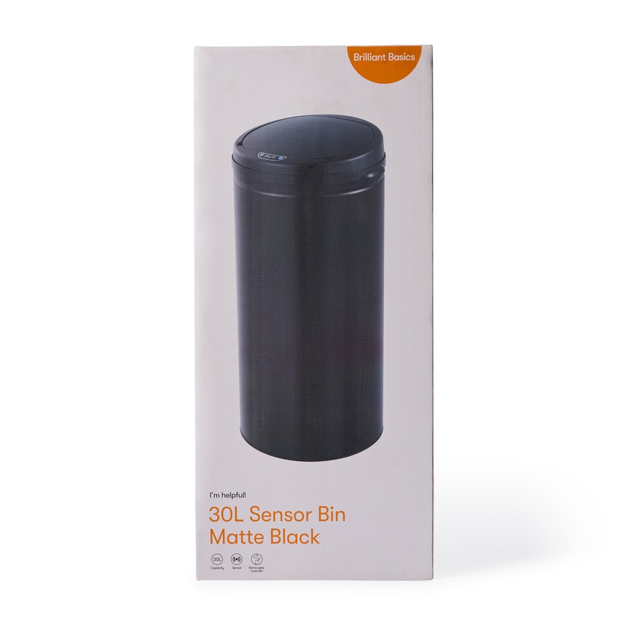 Brilliant Basics Matte Sensor Rubbish Bin 30L - Black