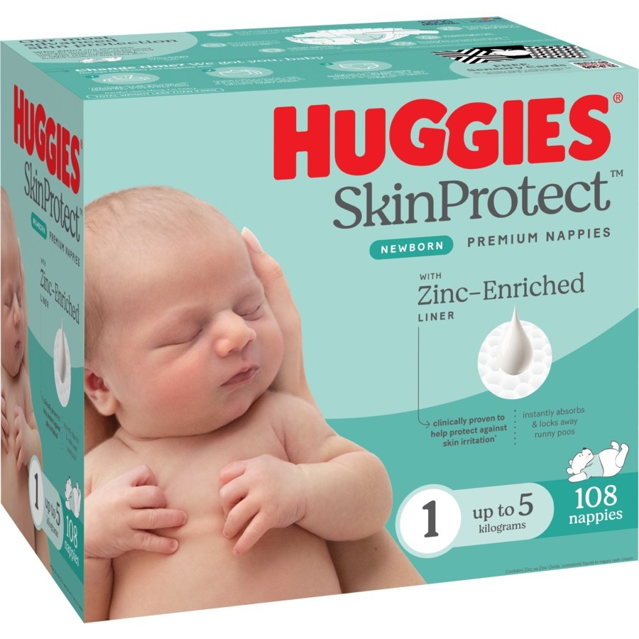 Huggies Newborn Nappies Size 1 (up to 5kg) 108 Pack