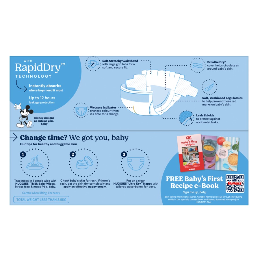 Huggies Ultra Dry Nappies Boys Size 3 (6-11kg) 90 Pack