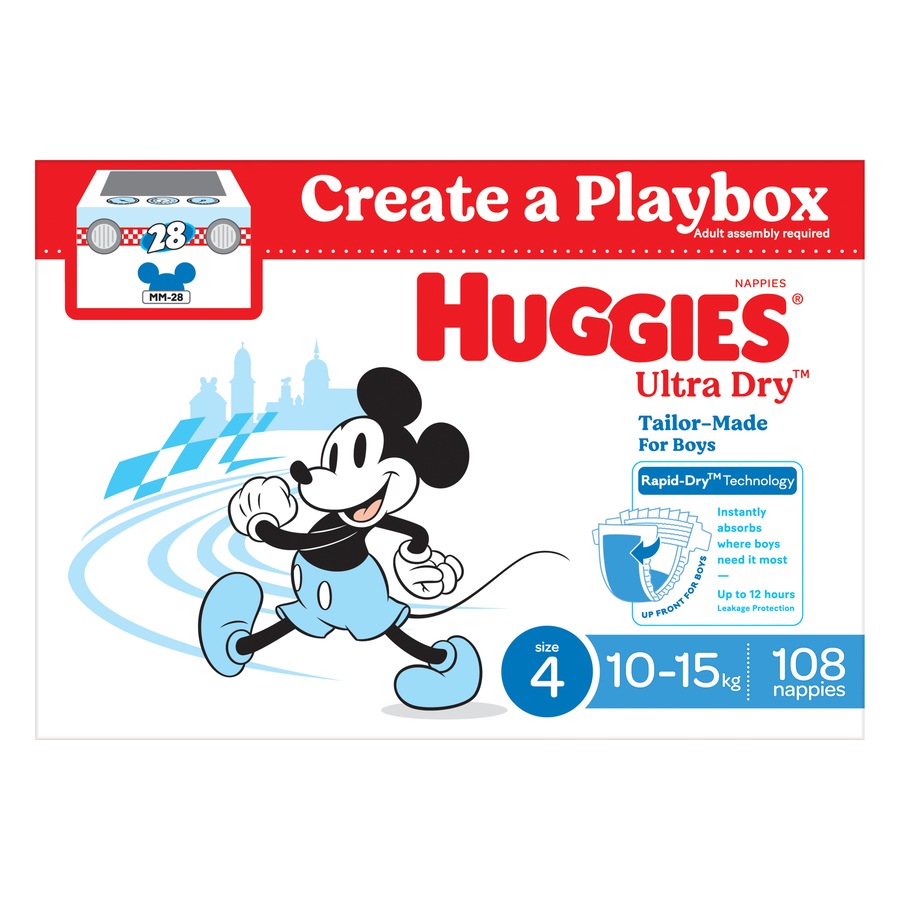 Huggies Ultra Dry Nappies Boys Size 4 (10 - 15kg) 108 Pack