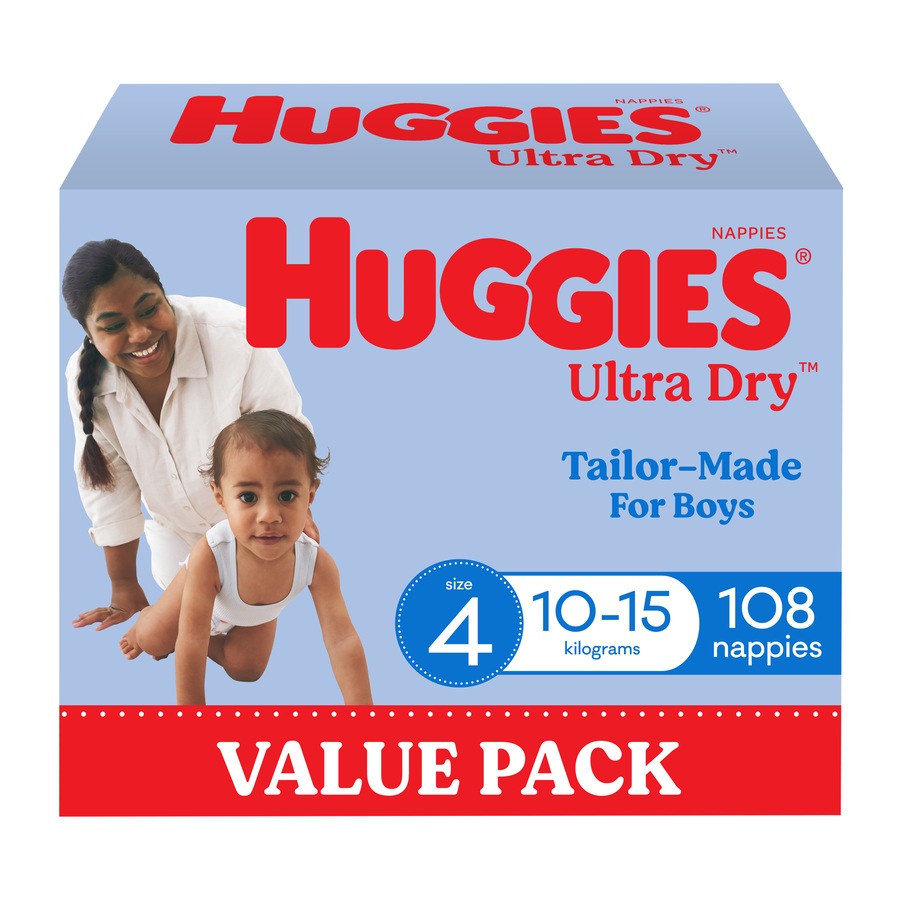 Huggies Ultra Dry Nappies Boys Size 4 (10 - 15kg) 108 Pack