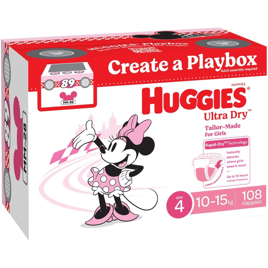 Huggies Ultra Dry Nappies Girls Size 4 (10 - 15kg) 108 Pack