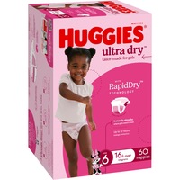 Huggies Ultra Dry Nappies Girls Size 6 (16+kg) 60 Pack