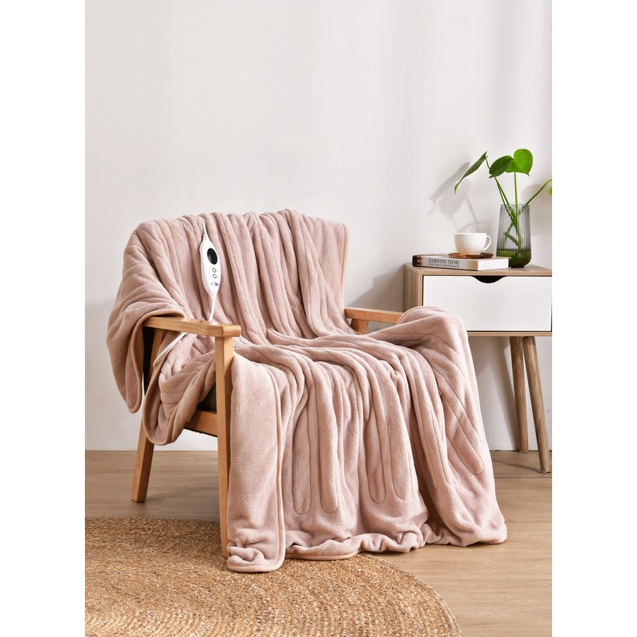 Jason Plain Plush Heated Throw - Rose