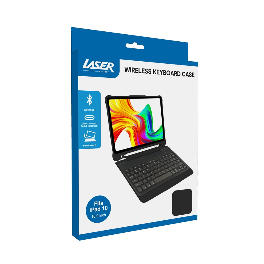 Laser Tablet Case with Wireless Keyboard (iPad 11th Gen A16 / 10th Gen 10.9”) – Black