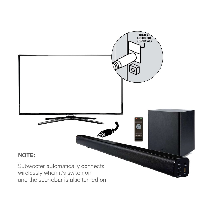 Laser Bluetooth Soundbar with Wireless Subwoofer