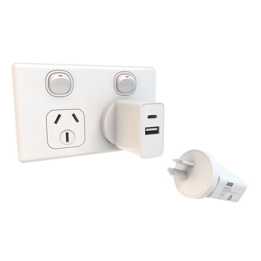 Laser ChargeCore USB-C 30W Dual PD Wall Charger - White