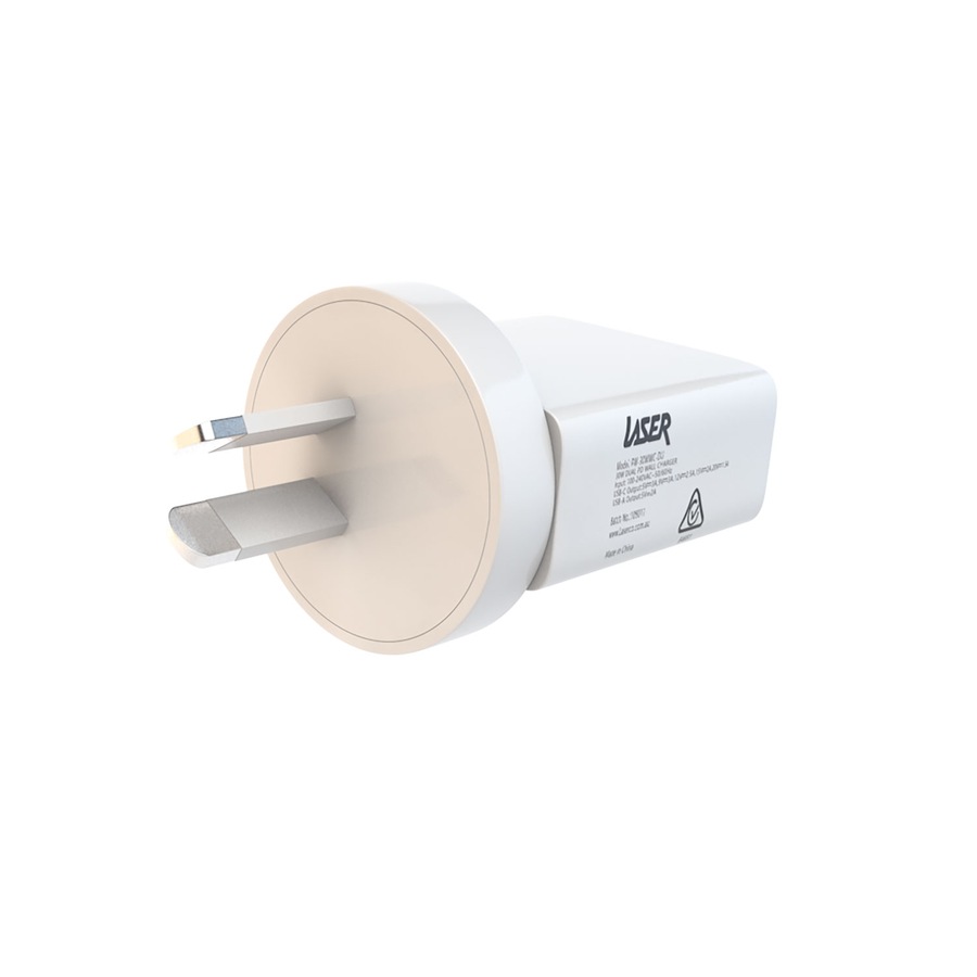 Laser ChargeCore USB-C 30W Dual PD Wall Charger - White