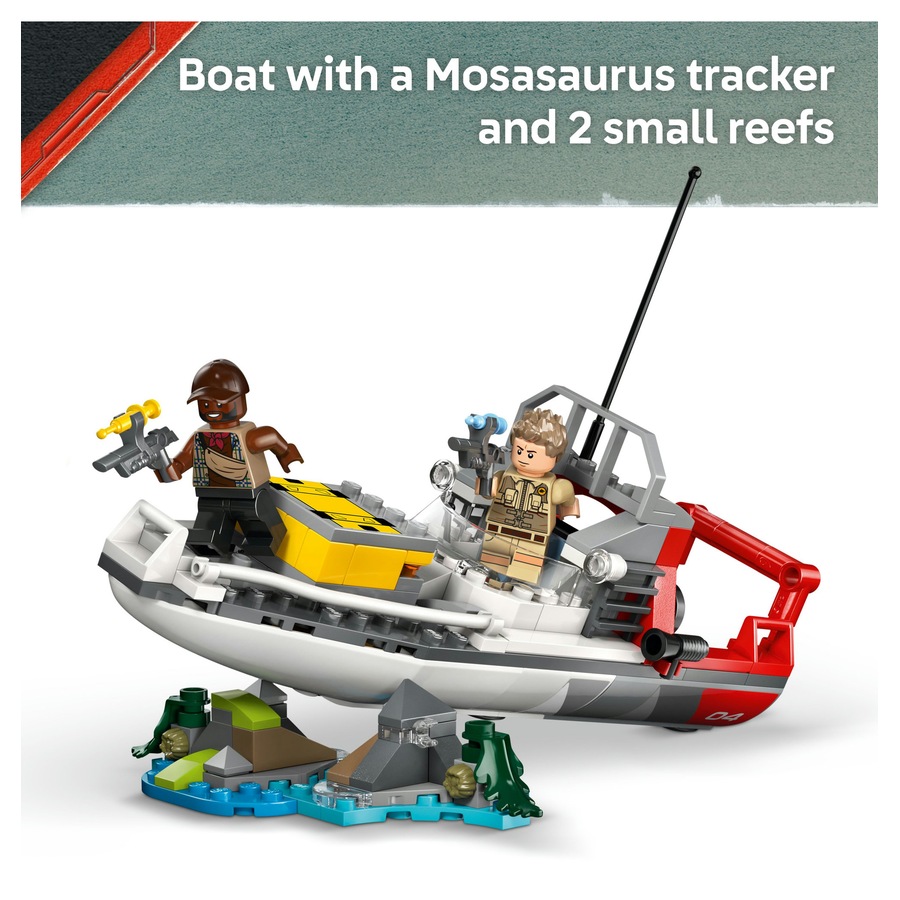 LEGO Jurassic World Brick-Built Mosasaurus Boat Mission 76974