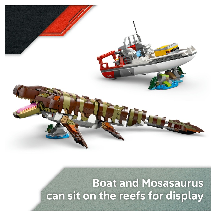 LEGO Jurassic World Brick-Built Mosasaurus Boat Mission 76974