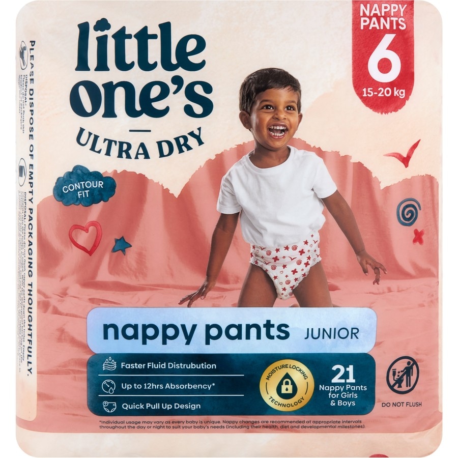 Little Ones Ultra Dry Nappy Pants Size 6 (15-20kg) Junior 21 Pack