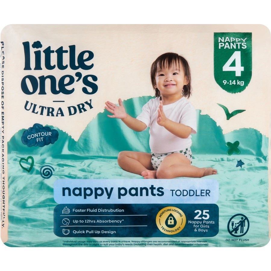 Little Ones Ultra Dry Nappy Pants Size 4 (9-14kg) Toddler 25 Pack