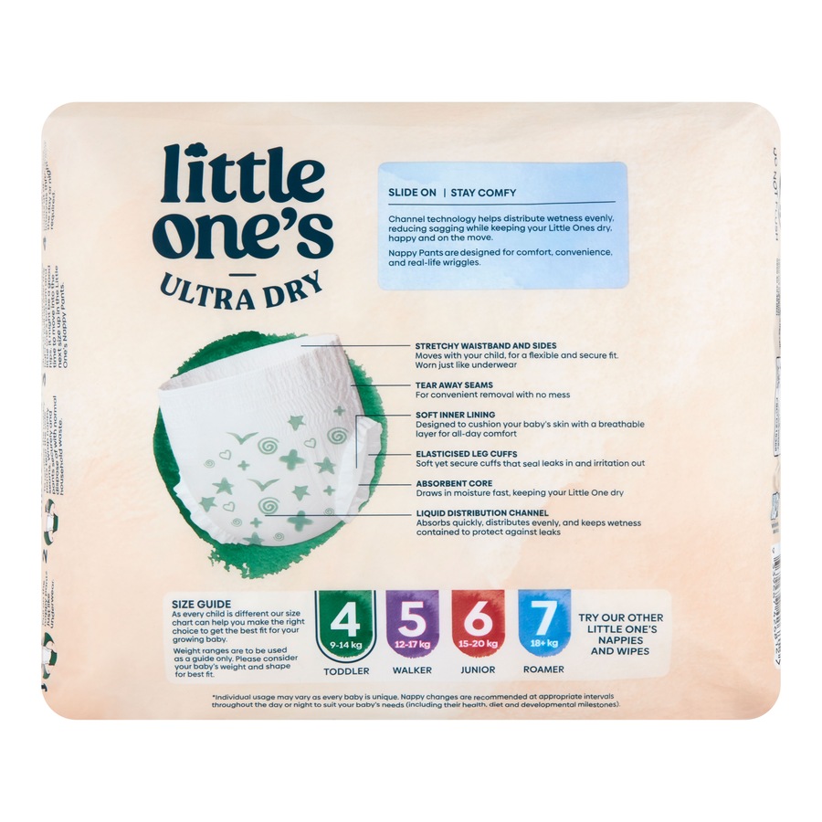 Little Ones Ultra Dry Nappy Pants Size 4 (9-14kg) Toddler 25 Pack