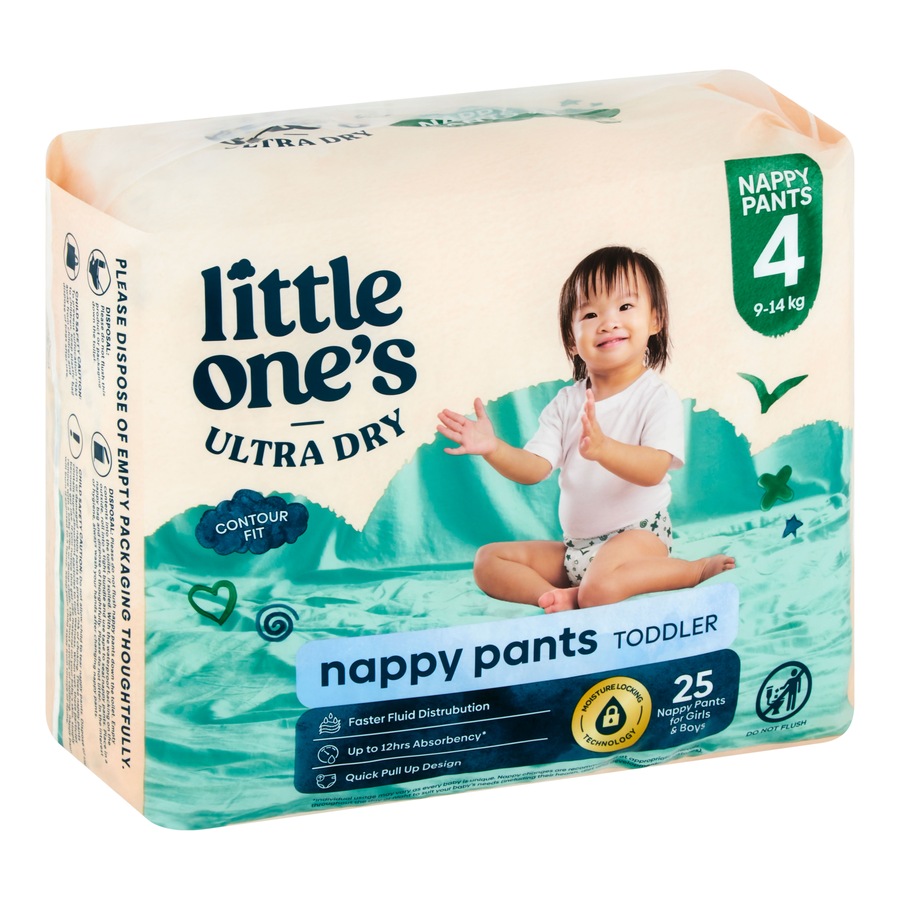 Little Ones Ultra Dry Nappy Pants Size 4 (9-14kg) Toddler 25 Pack