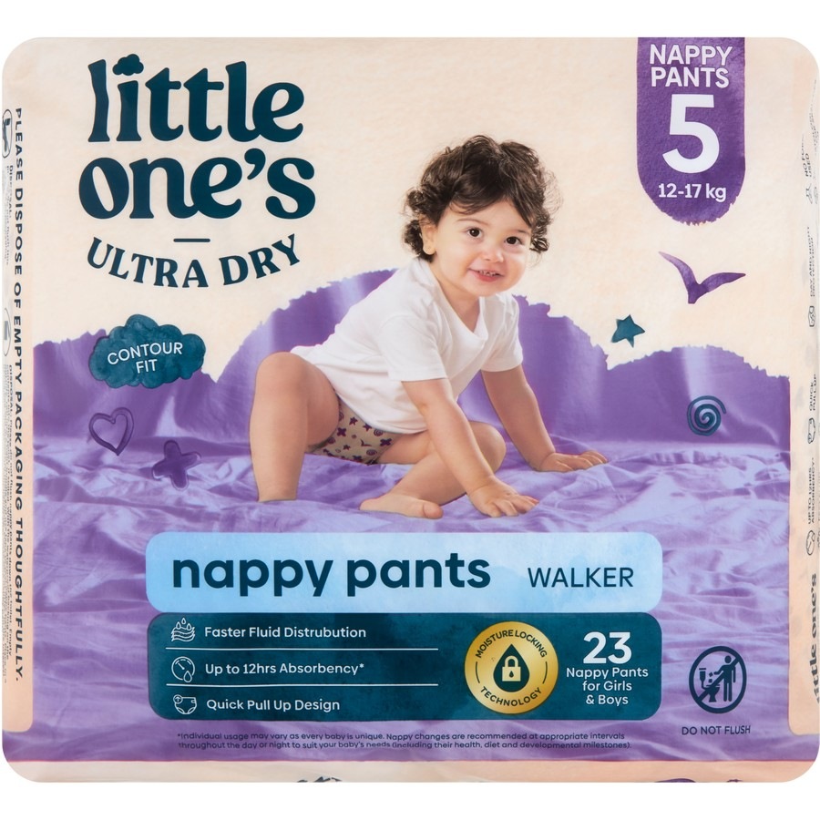 Little Ones Ultra Dry Nappy Pants Size 5 (12-17kg) Walker 23 Pack