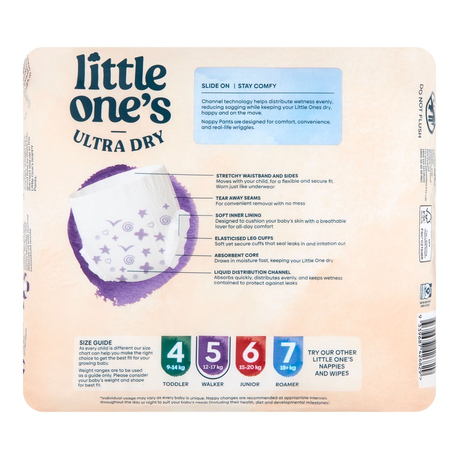 Little Ones Ultra Dry Nappy Pants Size 5 (12-17kg) Walker 23 Pack