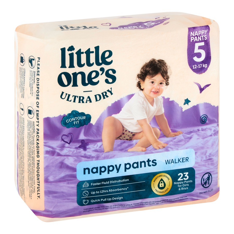 Little Ones Ultra Dry Nappy Pants Size 5 (12-17kg) Walker 23 Pack
