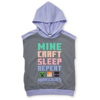 Minecraft Girls Sleeveless Print Hoodie - Charcoal & Purple