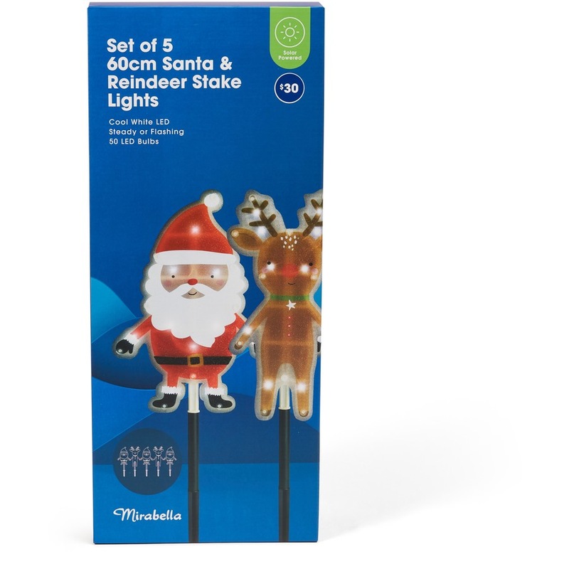 Buy Mirabella Christmas Solar Powered LED Santa & Reindeer Stake Lights Set of 5 MyDeal
