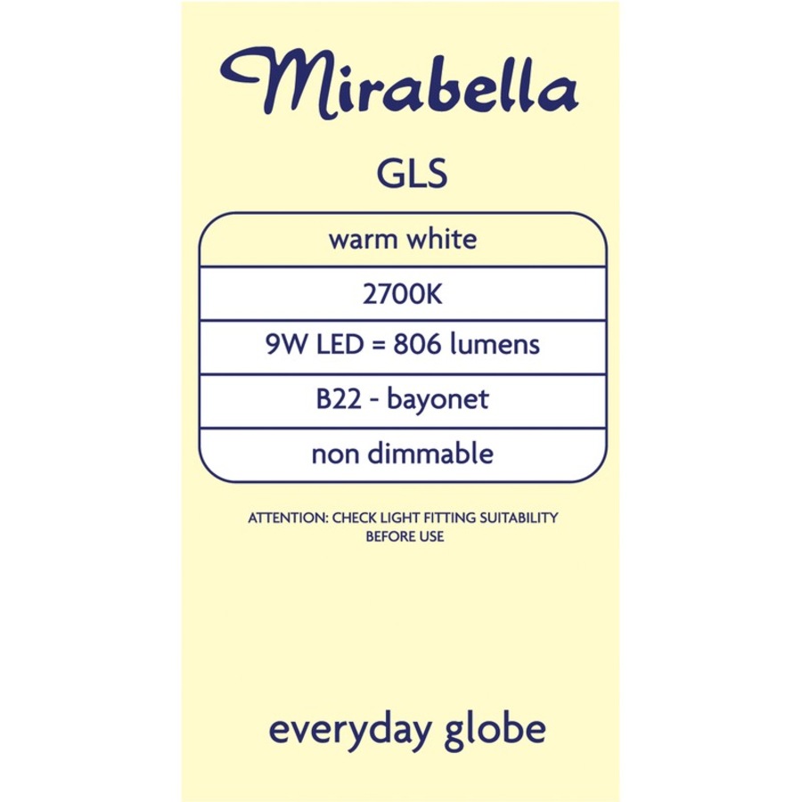 Mirabella LED GLS Bayonet 9W Warm White Globe 2 Pack