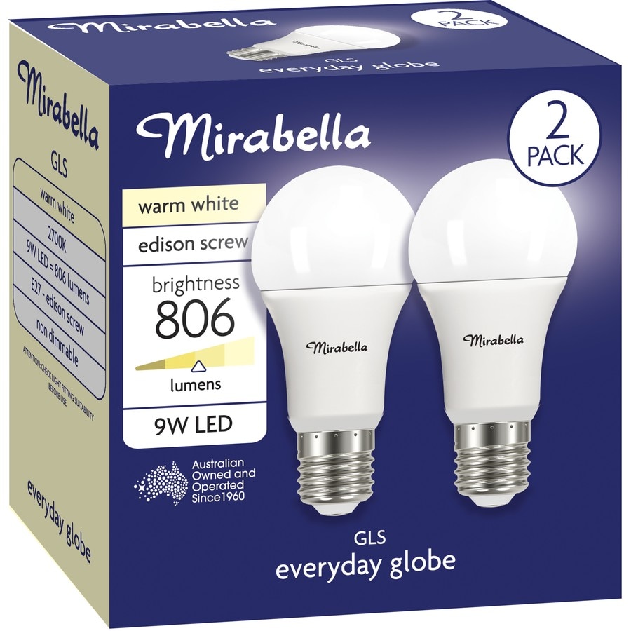 Mirabella LED GLS Edison Screw 9W Warm White Globe 2 Pack