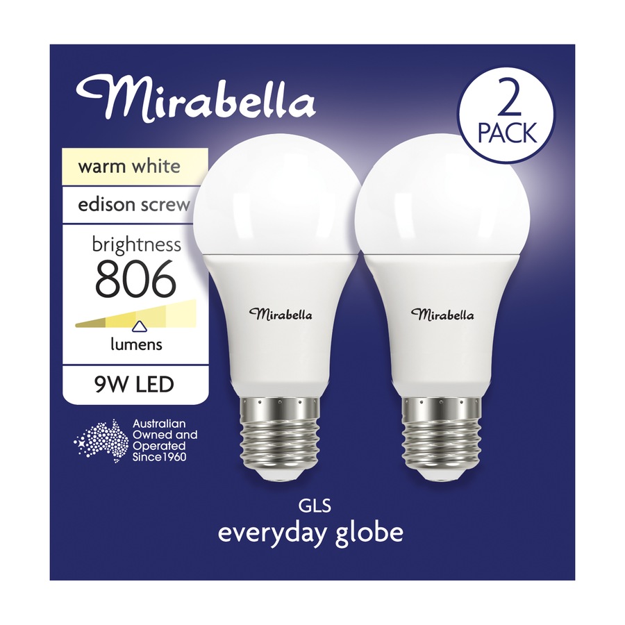 Mirabella LED GLS Edison Screw 9W Warm White Globe 2 Pack