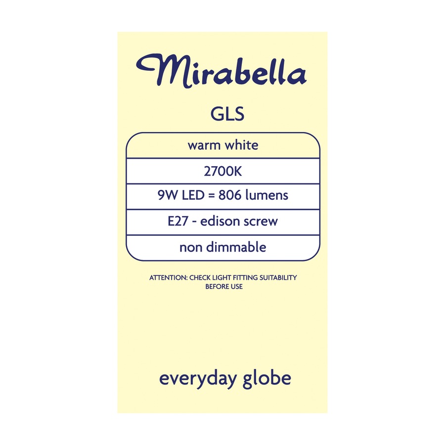 Mirabella LED GLS Edison Screw 9W Warm White Globe 2 Pack