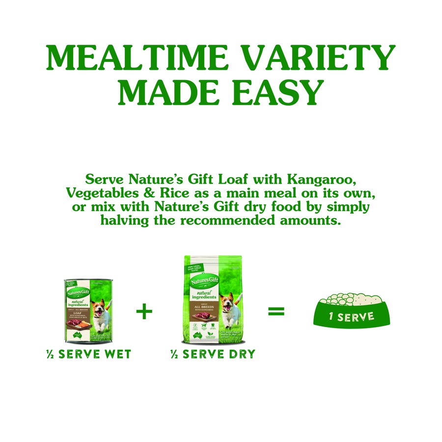 Nature's Gift Adult Wet Dog Food Loaf with Kangaroo, Vegetables & Rice 12 x 700g