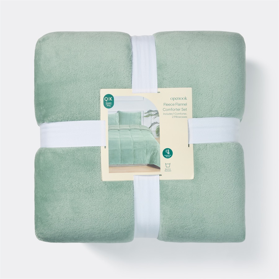 Buy Openook Fleece Flannel Comforter Set Queen/King Size - Green ...