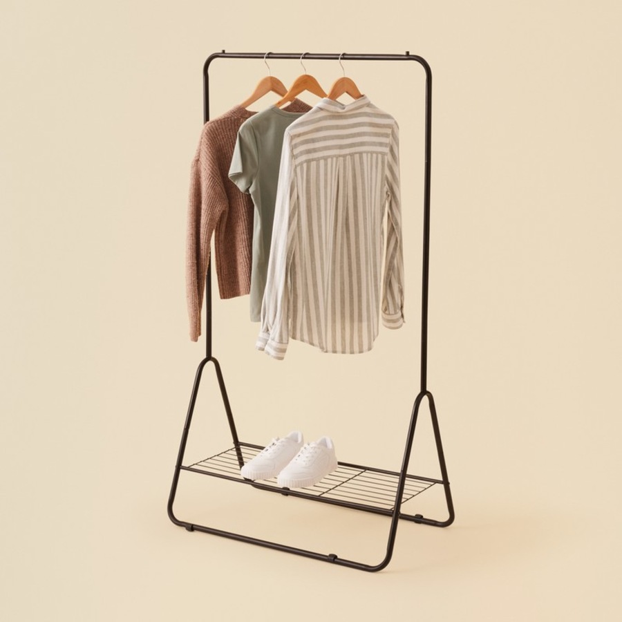 Openook Metal Garment Rack with Shelf - Black
