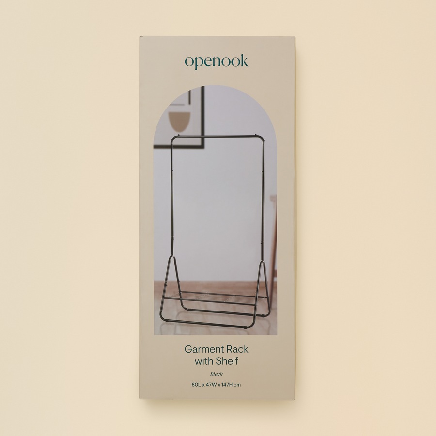 Openook Metal Garment Rack with Shelf - Black