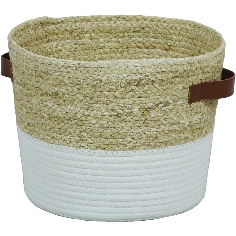 Buy Openook Rope Basket with Handles Large Natural/White MyDeal