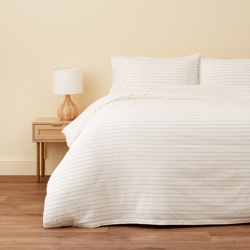 Buy Openook Washed Cotton Stripe Quilt Cover Set Charcoal Stripe MyDeal