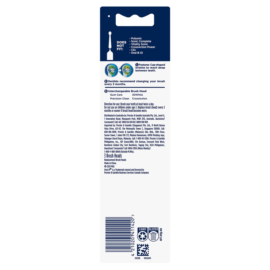 Oral-B Floss Action Replacement Brush Heads 3 Count