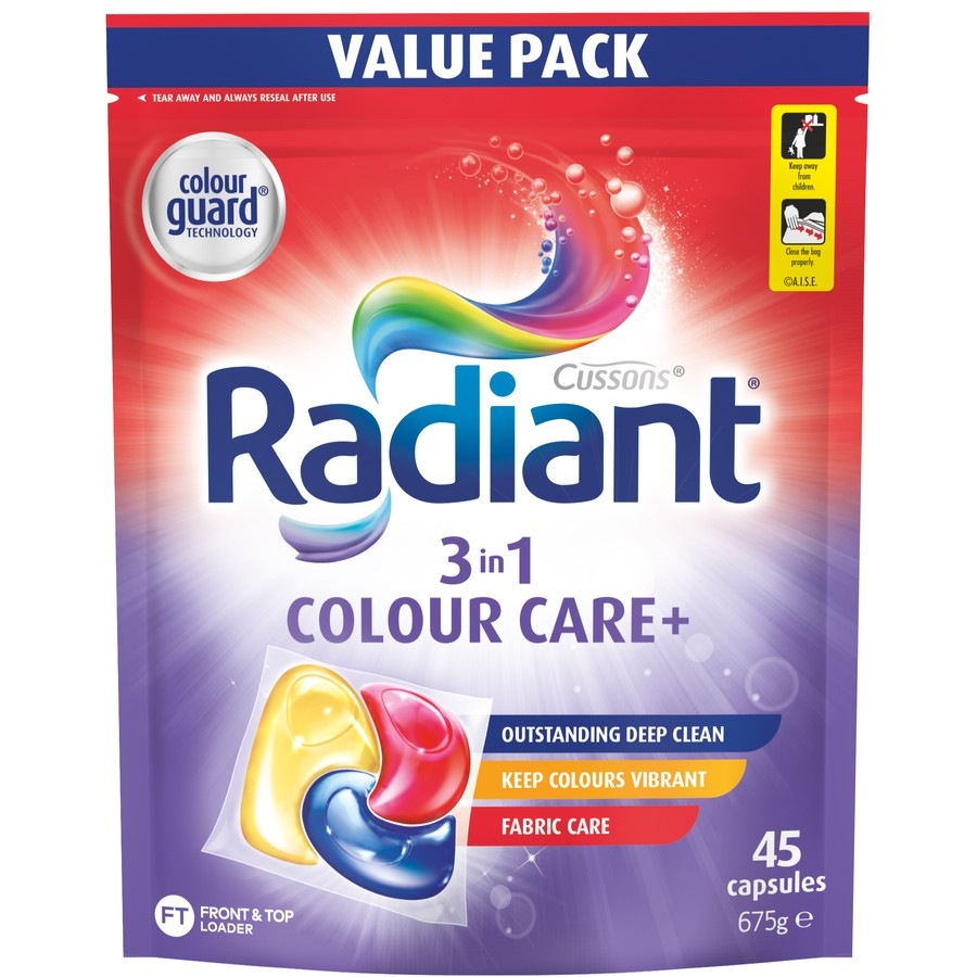 Radiant Colour Care+ Laundry Capsules 3-in-1 Washing Detergent 45 Pack