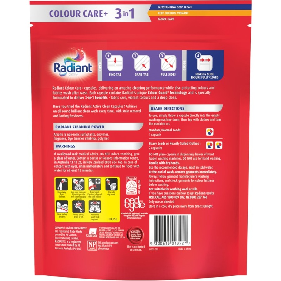 Radiant Colour Care+ Laundry Capsules 3-in-1 Washing Detergent 45 Pack