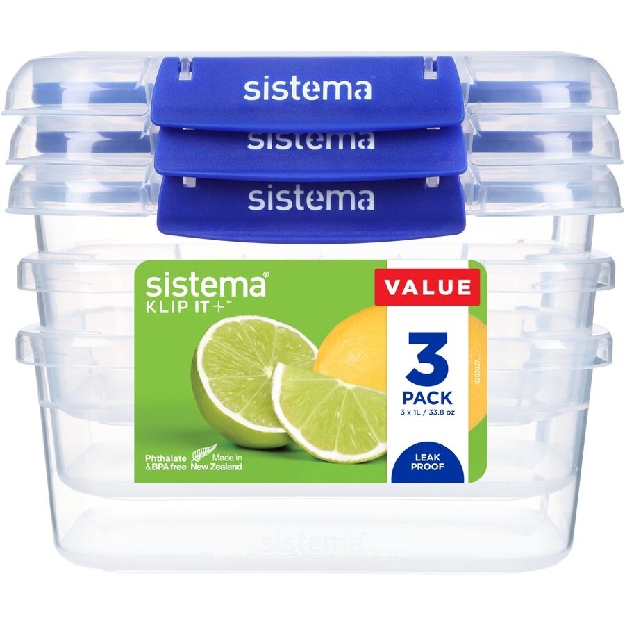 Sistema Klip It Plus Rectangle Container 1L 3 Pack