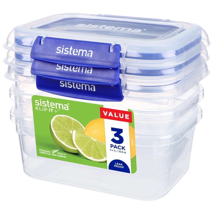Sistema Klip It Plus Rectangle Container 1L 3 Pack