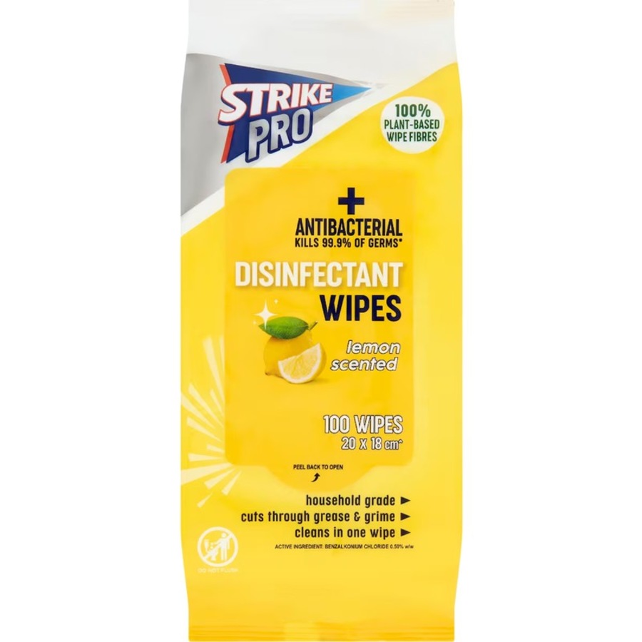 Strike Pro Disinfectant Wipes 100 Wipes x 6 Packs - Lemon