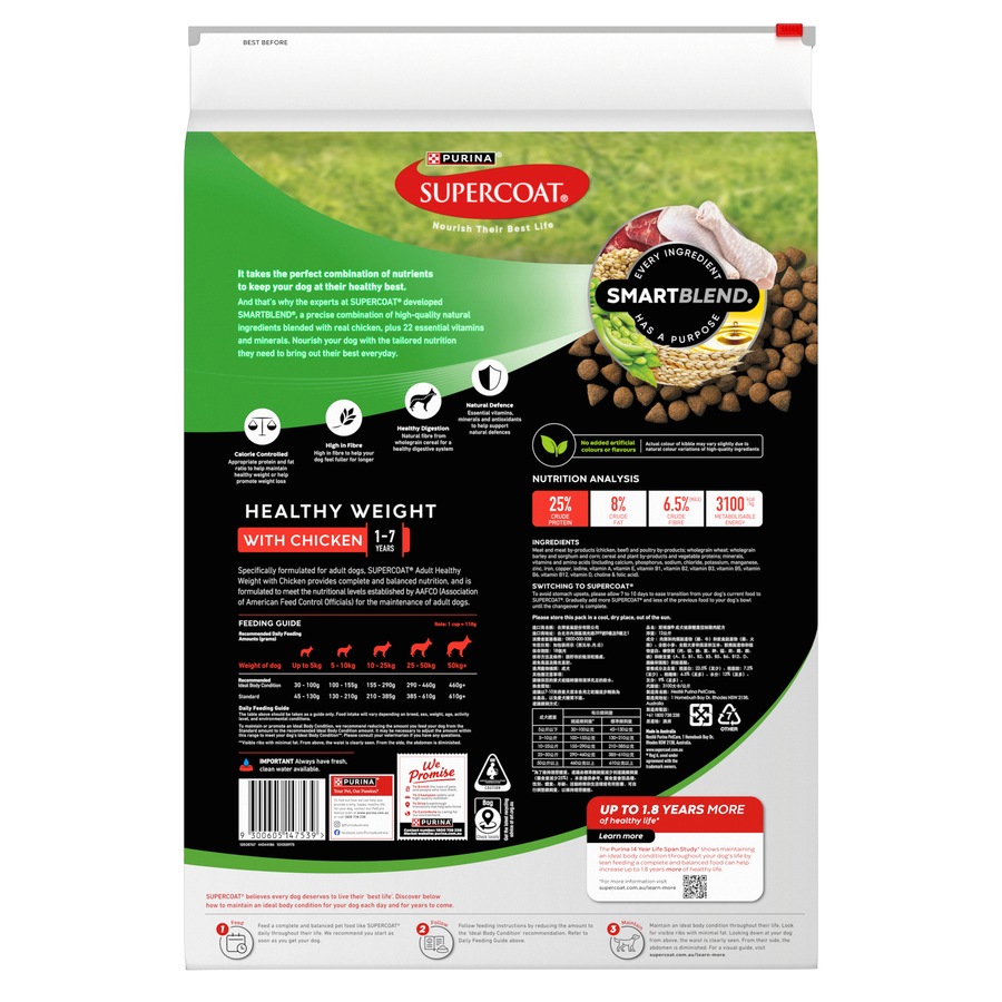 Supercoat Smartblend Adult Healthy Weight Dog Food With Chicken 12kg