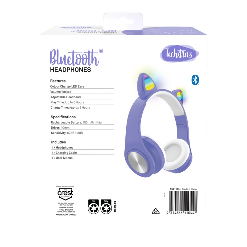 Buy Techxtras Bluetooth Light Up Cat Ears Headphone Purple MyDeal