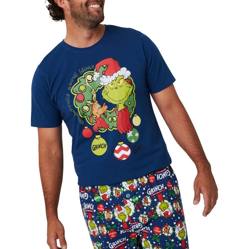 Buy The Grinch Men's Christmas Pyjama Set Navy MyDeal
