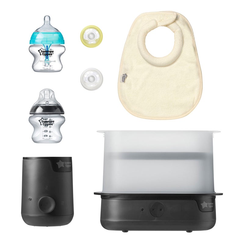 Tommee Tippee 4pc Perfect Prep Machine Electric Steriliser and Thermometer  Baby Bottle Feeding Bundle - White