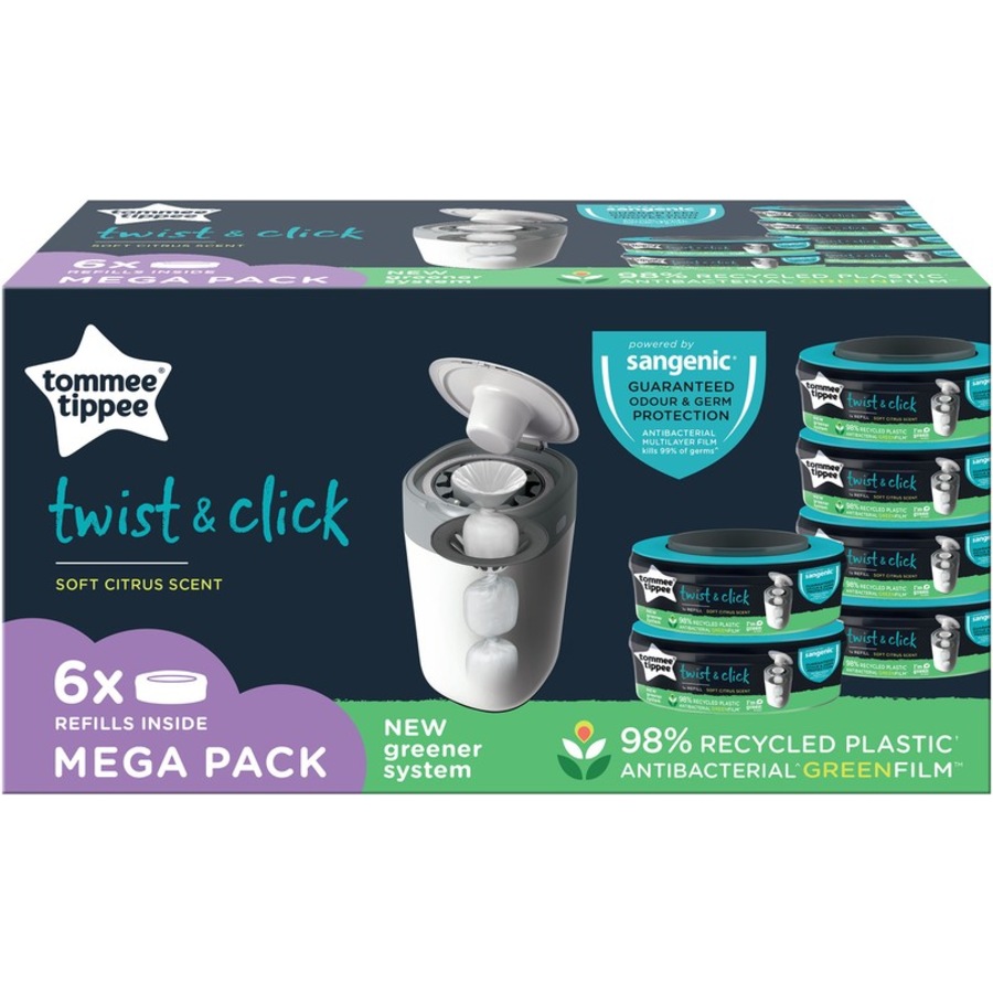 Tommee Tippee Twist & Click Nappy Bin Refill Cassettes 6 Pack