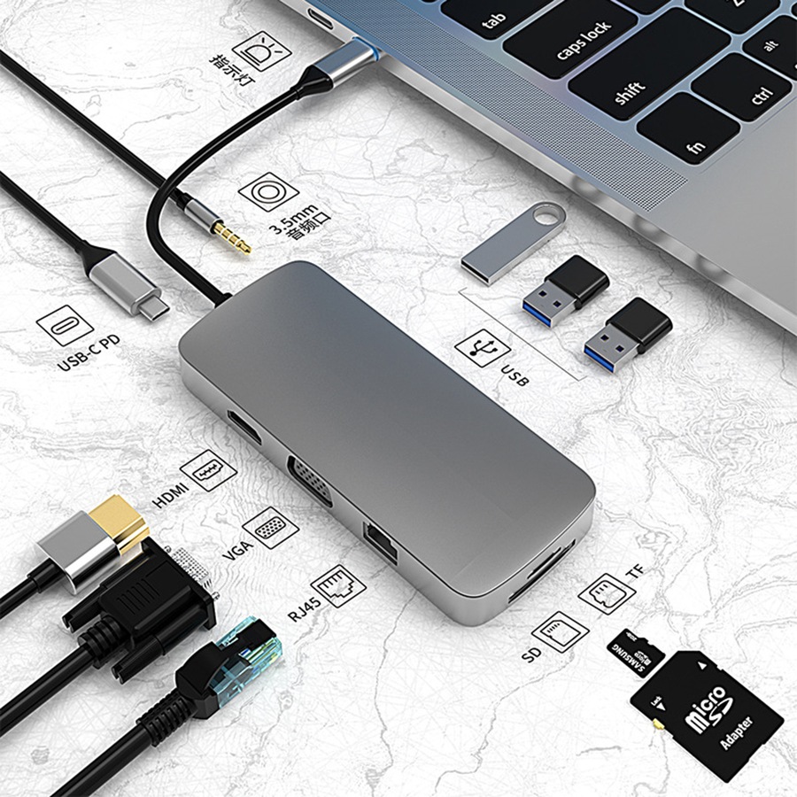Buy 10 in 1 Type C Docking Station Splitter USB HUB Expansion Dock ...