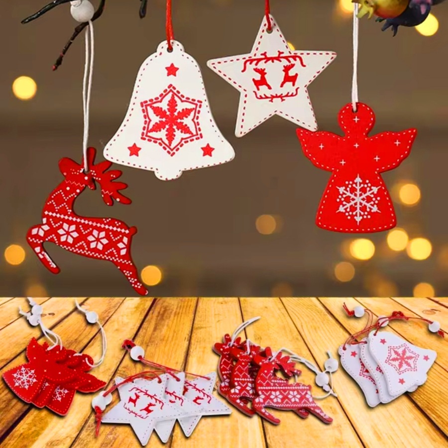 100pcs Wooden Christmas Tree Pandent Articles For Christmas Hanging Ornaments