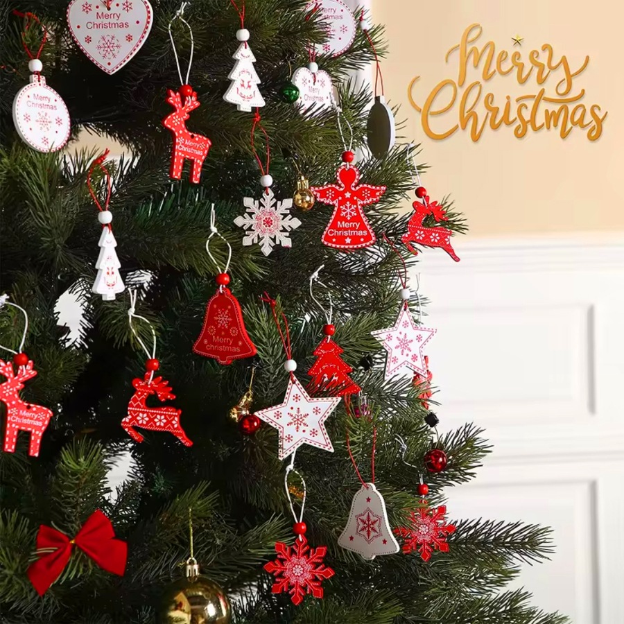 100pcs Wooden Christmas Tree Pandent Articles For Christmas Hanging Ornaments