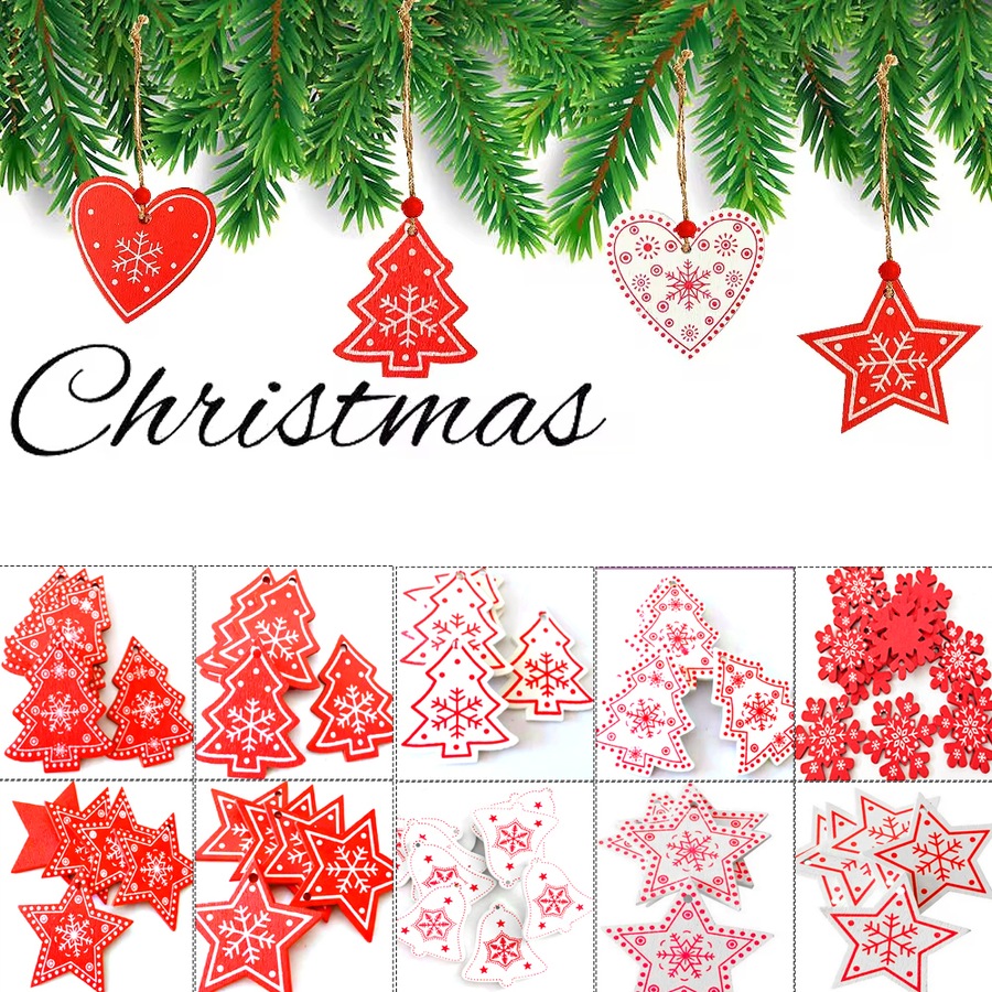 100pcs Wooden Christmas Tree Pandent Articles For Christmas Hanging Ornaments